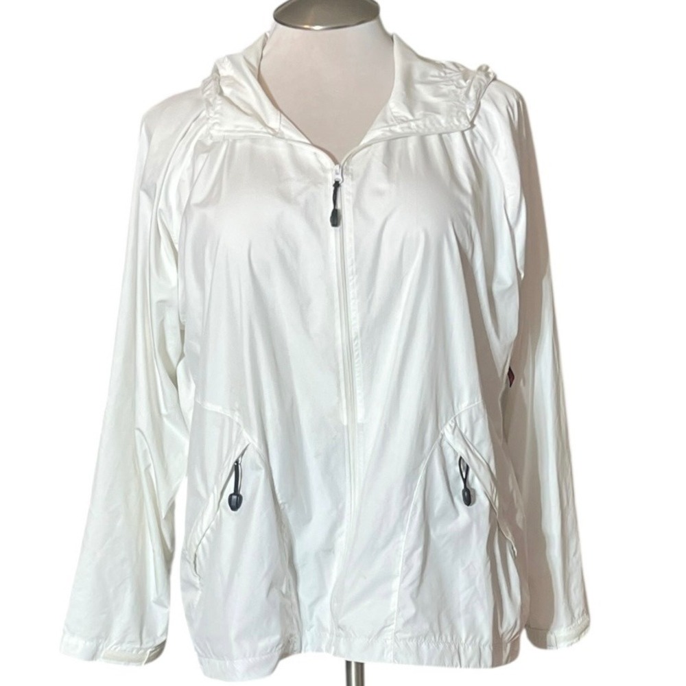 Woolrich‎ Womens White Hooded Windbreaker Jacket Full Zip Lightweight XL 15050